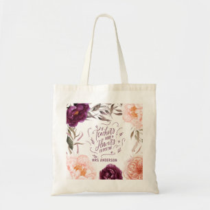 schattige paarse roze florelegante leraar canvas t tote bag