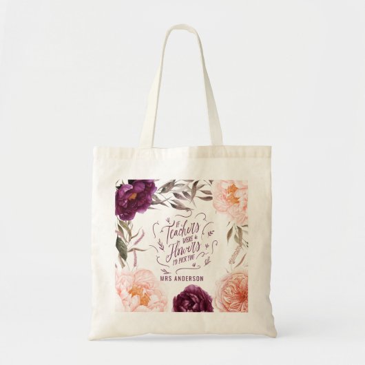 schattige paarse roze florelegante leraar canvas t tote bag (Voorkant)