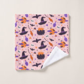 Schattige Paarse & Roze Halloween Patroon Bad Handdoek (Wasdoekje)