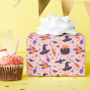 Schattige Paarse & Roze Halloween Patroon Cadeaupapier