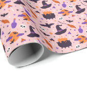 Schattige Paarse & Roze Halloween Patroon Cadeaupapier (Rol Hoek)