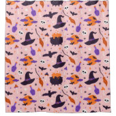 Schattige Paarse & Roze Halloween Patroon Douchegordijn (Voorkant)