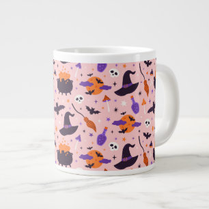 Schattige Paarse & Roze Halloween Patroon Grote Koffiekop