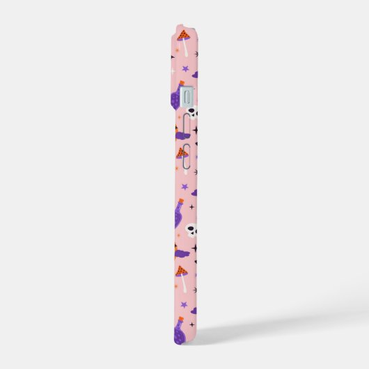 Schattige Paarse & Roze Halloween Patroon iPhone 15 Case (Linkerkant)
