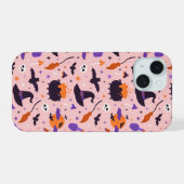Schattige Paarse & Roze Halloween Patroon iPhone 15 Case (Achterkant horizontaal)