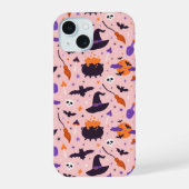 Schattige Paarse & Roze Halloween Patroon iPhone 15 Case (Achterkant)