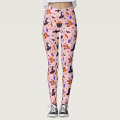 Schattige Paarse & Roze Halloween Patroon Leggings (Voorkant)