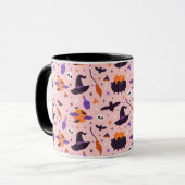 Schattige Paarse & Roze Halloween Patroon Mok (Voorkant links)