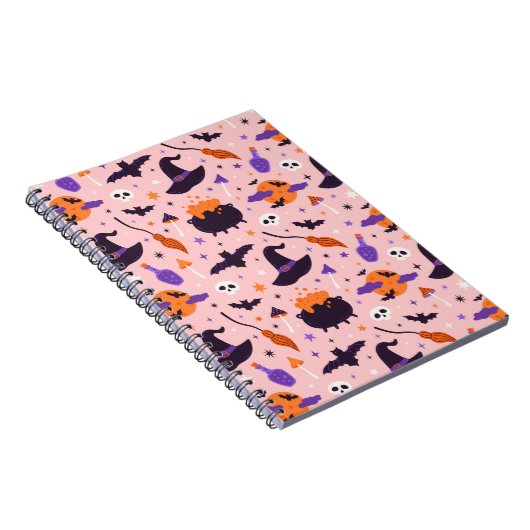 Schattige Paarse & Roze Halloween Patroon Notitieboek (Rechterzijde)