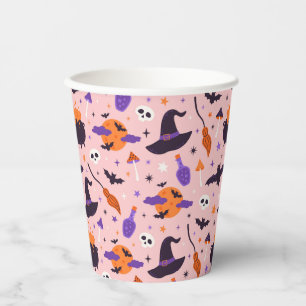 Schattige Paarse & Roze Halloween Patroon Papieren Bekers