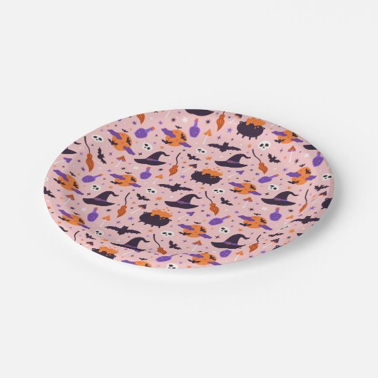 Schattige Paarse & Roze Halloween Patroon Papieren Bordje (Gekanteld)