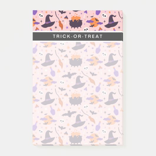 Schattige Paarse & Roze Halloween Patroon Post-it® Notes (Voorkant)