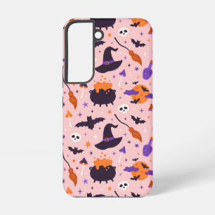 Schattige Paarse & Roze Halloween Patroon Samsung Galaxy Hoesje