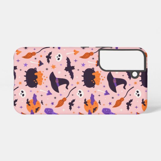 Schattige Paarse & Roze Halloween Patroon Samsung Galaxy Hoesje (Achterkant horizontaal)