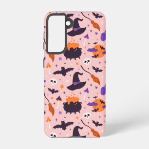 Schattige Paarse & Roze Halloween Patroon Samsung Galaxy Hoesje