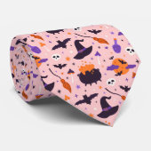 Schattige Paarse & Roze Halloween Patroon Stropdas (Opgerold)