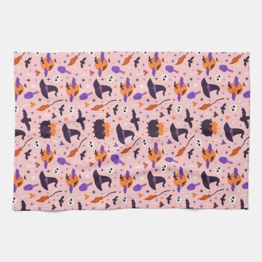 Schattige Paarse & Roze Halloween Patroon Theedoek (Horizontaal)