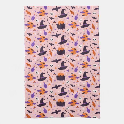 Schattige Paarse & Roze Halloween Patroon Theedoek (Verticaal)