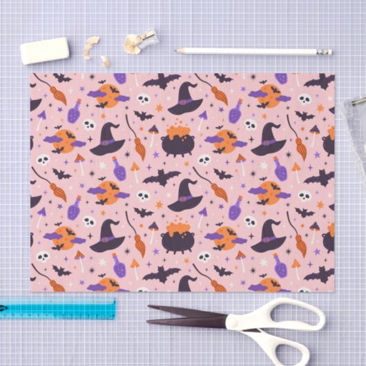 Schattige Paarse & Roze Halloween Patroon Tissuepapier (Craft)