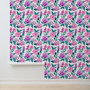 Schattige paarse roze roos tegelpatroon behang