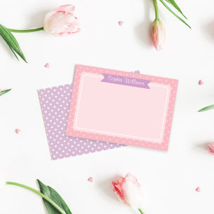 Schattige Paarse Roze Stippen Meisjes Naam Notitiekaartje