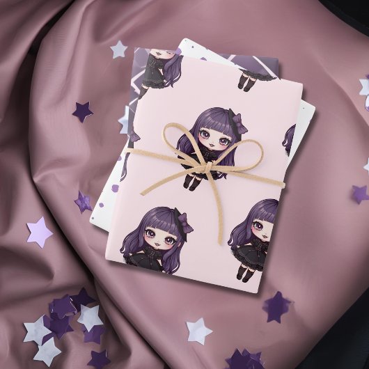 Schattige Paarse stip meisje Inpakpapier Vel