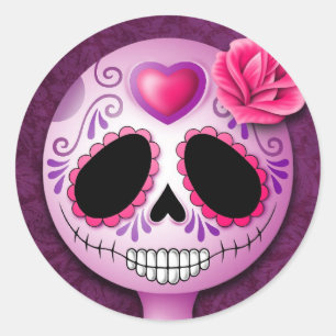 Schattige Paarse suikerschedel Ronde Sticker