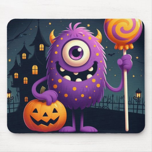 Schattige, paarse trick-or-treatmonster muismat (Voorkant)