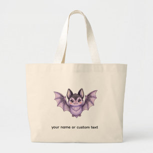 Schattige Paarse Vleermuis Halloween Gekleurd Potl Grote Tote Bag
