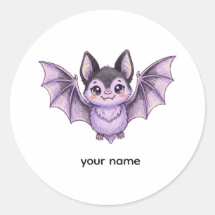 Schattige Paarse Vleermuis Halloween Gekleurd Potl Ronde Sticker