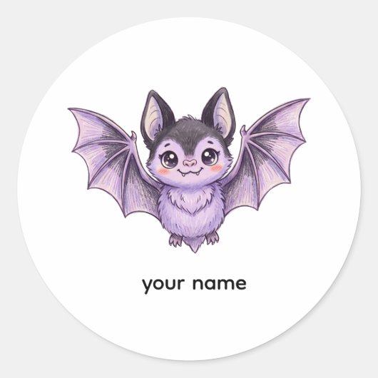 Schattige Paarse Vleermuis Halloween Gekleurd Potl Ronde Sticker (Voorkant)