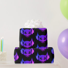 Schattige Paarse Vleermuis op Zwarte Halloween Car Cadeaupapier