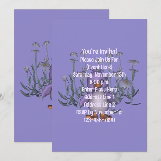 Schattige Paarse Vogel Madeliefjes Dierenfeestje Kaart (Voorkant / Achterkant)