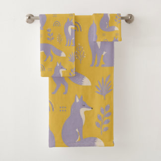 Schattige Paarse Vos en Bloempatroon Zomer Bad Handdoek