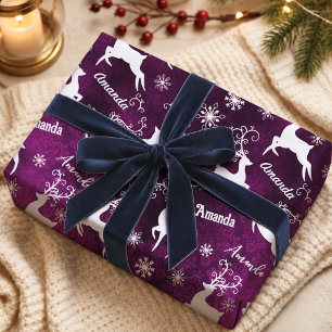 Schattige Paarse Whimsical Rendieren Sneeuwvlokken Cadeaupapier