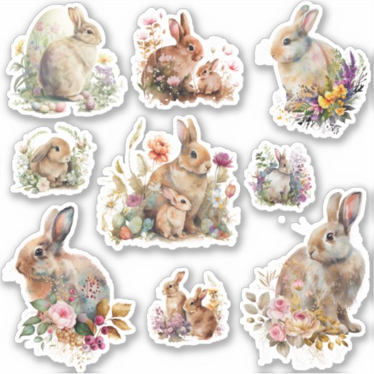 Schattige paasbundels met bloemen sticker (Voorkant)