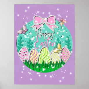 Schattige Paaseierenjacht en Kleurrijke Vlinders Poster