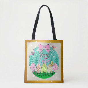 Schattige Paaseierenjacht en Kleurrijke Vlinders Tote Bag
