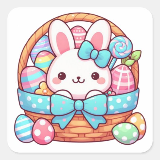 Schattige, paashaas bakset vierkante sticker (Voorkant)