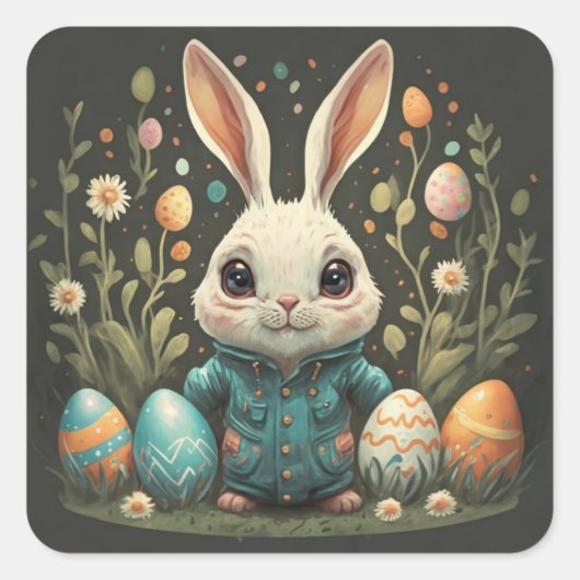Schattige  paashaas bloeit eieren Stickers (Voorkant)