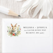 Schattige Paashaas Bloemen retour adreslabel Etiket (Insitu)