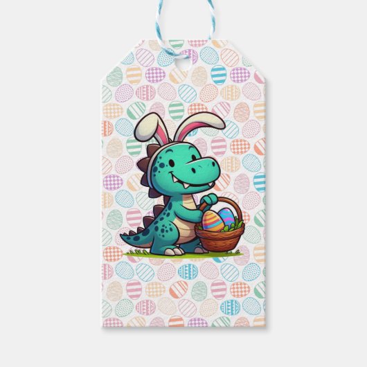 Schattige paashaas dinosaurus cadeaulabel (Voorkant)