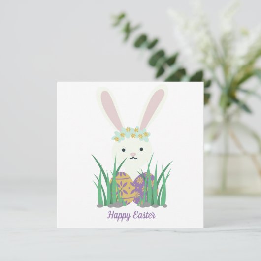 Schattige paashaas & eitjes kaart (Staand voorkant)