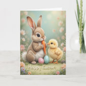 Schattige paashaas en kuiken voorjaarsgroet kaart (Voorkant)