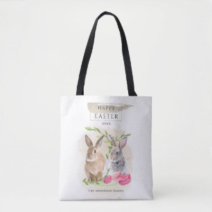Schattige Paashaas Gelukkig Pasen Watercolor Kun Tote Bag