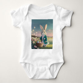 Schattige paashaas in een klein blauw jasje romper
