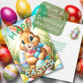 Schattige paashaas in mand met eieren feestdagenkaart