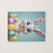 Schattige paashaas Kinder gepersonaliseerd Legpuzzel (Horizontaal)