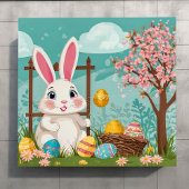 Schattige Paashaas Kleurrijke Eieren Lente Bloesem Poster