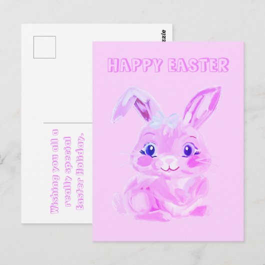 Schattige paashaas kleuterschool leraar meisjesroz briefkaart (Voorkant / Achterkant)